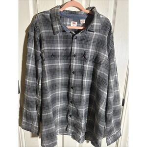 Levi's Relaxed Worker Flannel Western Button Down Shirt Black White Plaid 3XL